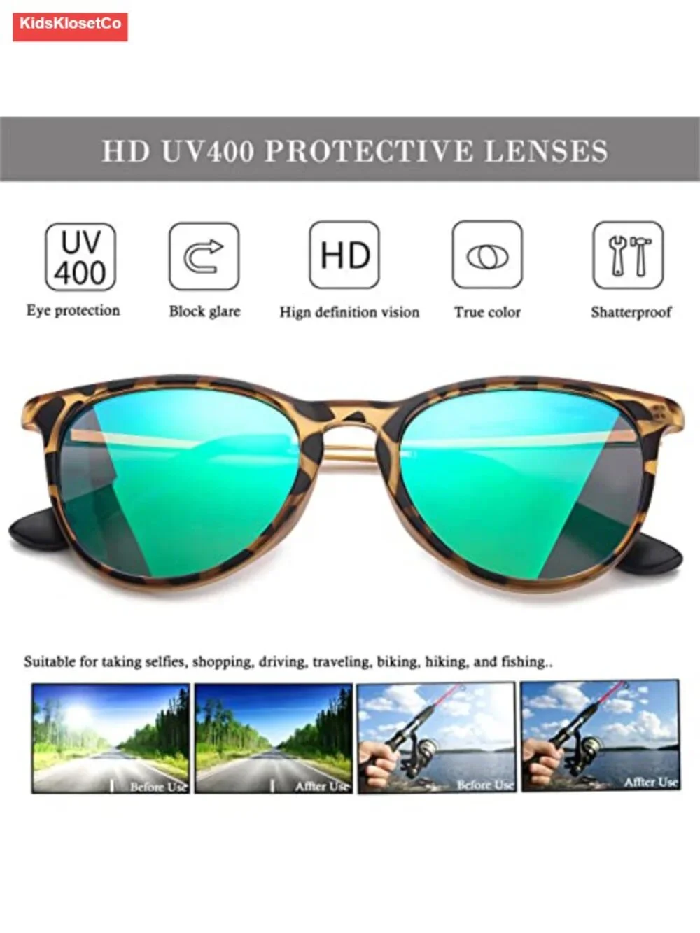 Polarized Kids Sunglasses, 100% UV Protection, TR90 Frame